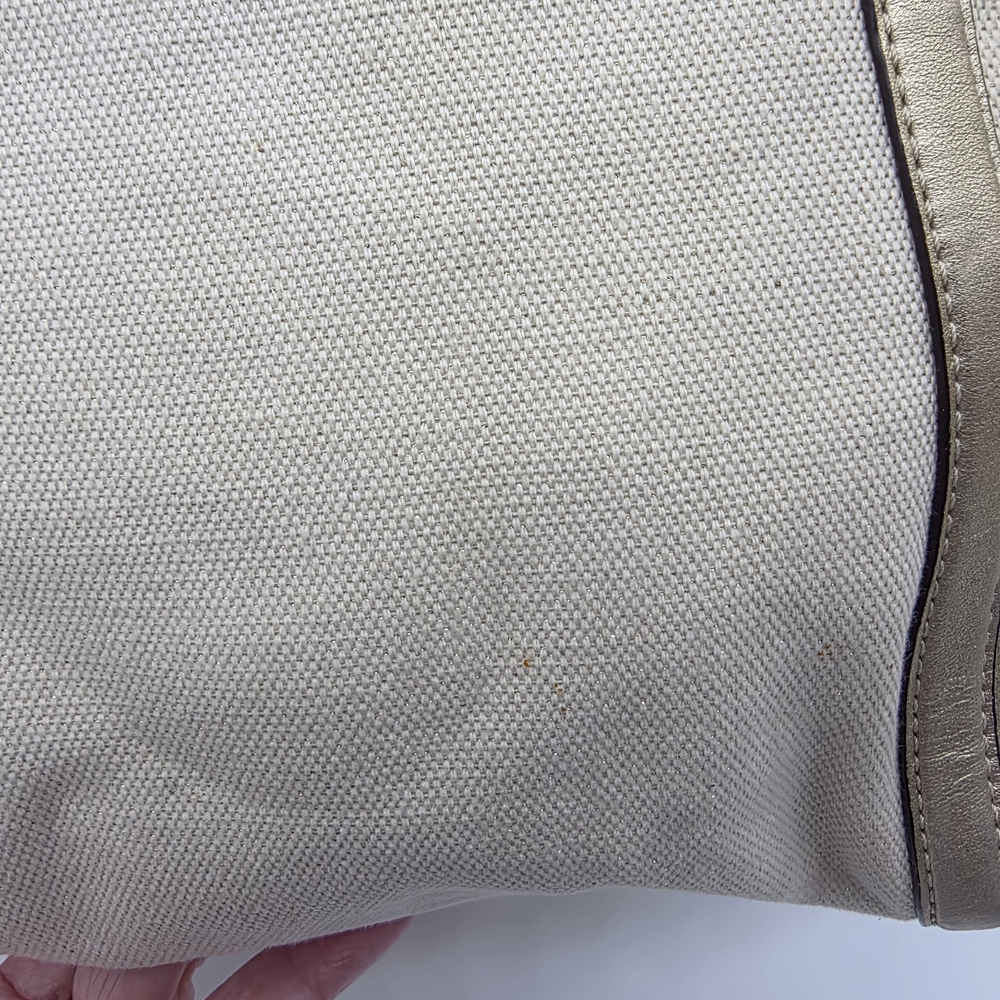 COACH Natalie Metallic Gold Bag Beige Cream Canvas Leather Tote Purse Bag 16756 - Picture 6 of 13